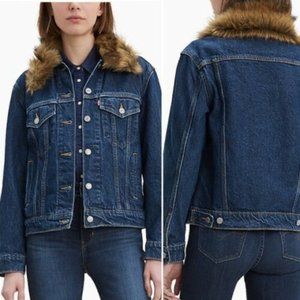 Levi's Trucker Denim Jacket Lined Fur Collar S & M